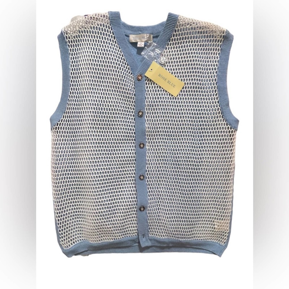 Harry styles inspired vintage mesh vintage sky blue button up vest size 14 kids